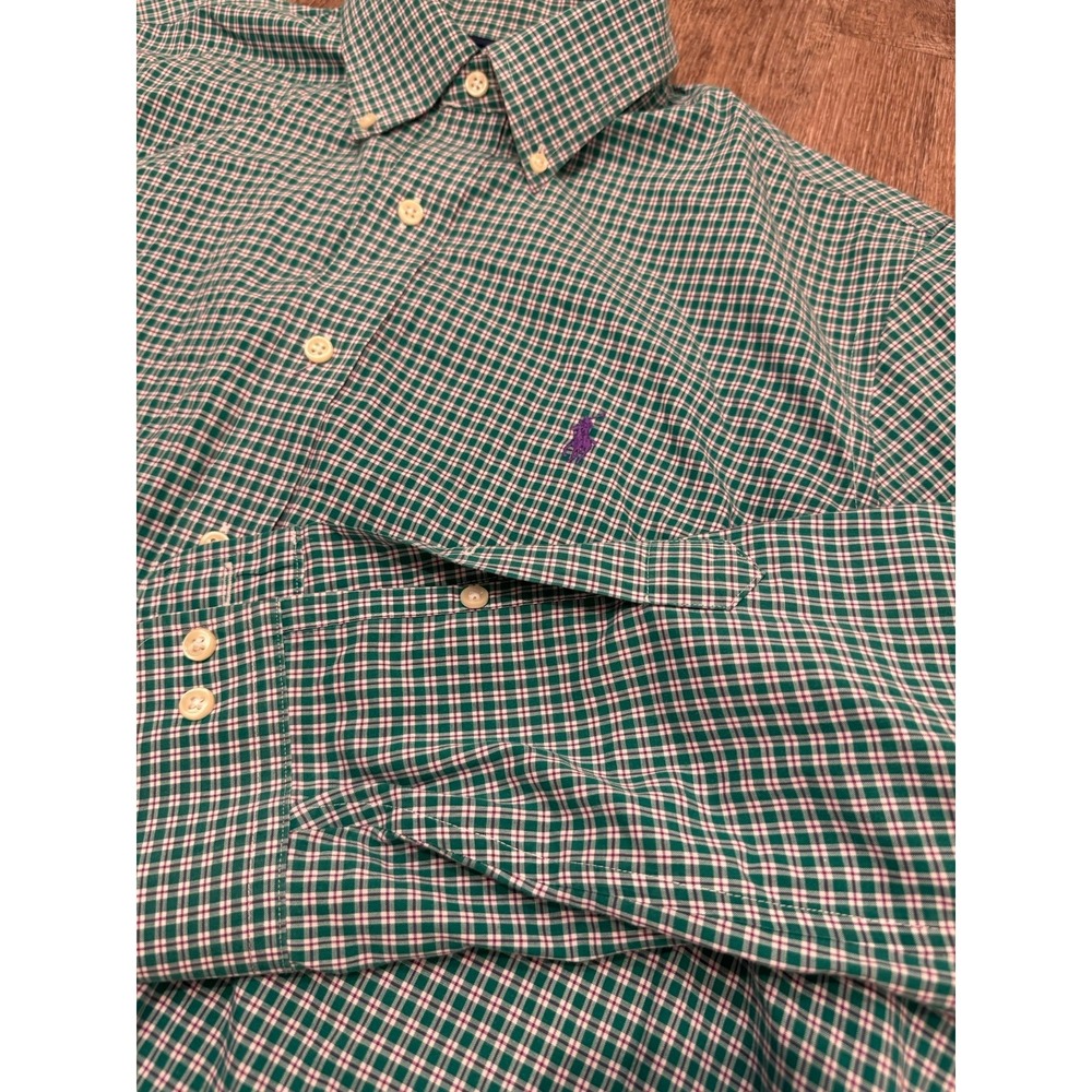 Ralph Lauren‎ Non Iron Large Green Purple Plaid Long Sleeve Button Up